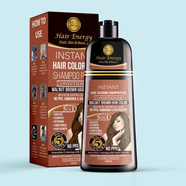 Hair Energy 100 Organic Aloevera GelInstant Hair Coloring Shampoo + Conditioner (Walnut Brown Colour ) 43