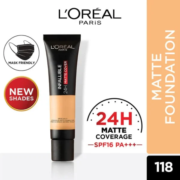 Loreal Infallible 24Hr Matte Cover Foundation - 118 Rose Linen 43